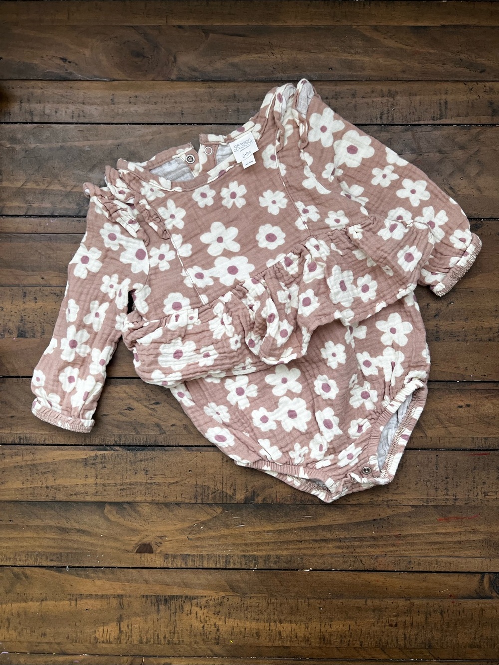 Long-Sleeve Floral Ruffle Baby Bodysuit